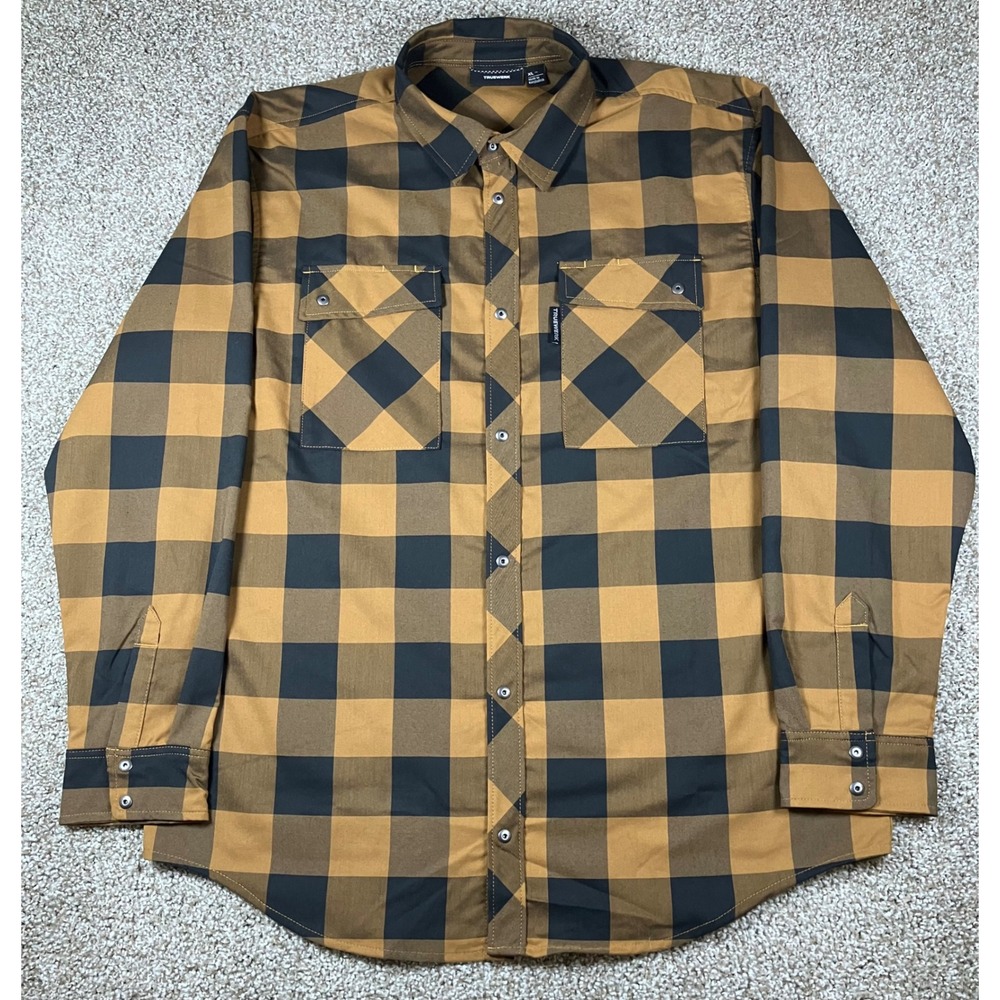 Truewerk Mens Tech Flannel Snap Shirt Size XL Brown Black Buffalo Plaid Workwear
